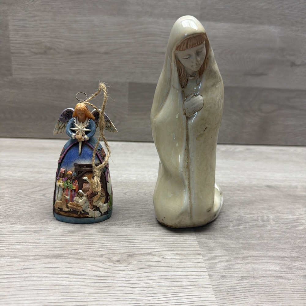 VTG Porcelain Praying Woman Figurine Kneeling Devotional&Nativity Angel Ornament